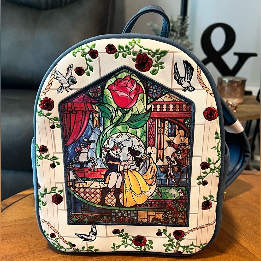 LOUNGEFLY Disney Beauty and the Beast Stained Glass Mini Backpack - BRAND NEW
